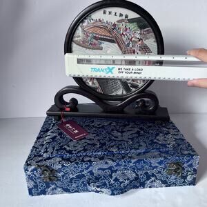 Chinese Silk Embroidery Screen w/ Stand & Box Haitang